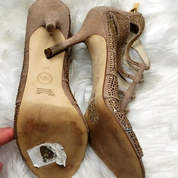 Michael Kors Mavis Crystallized Suede Caged Heels 10
