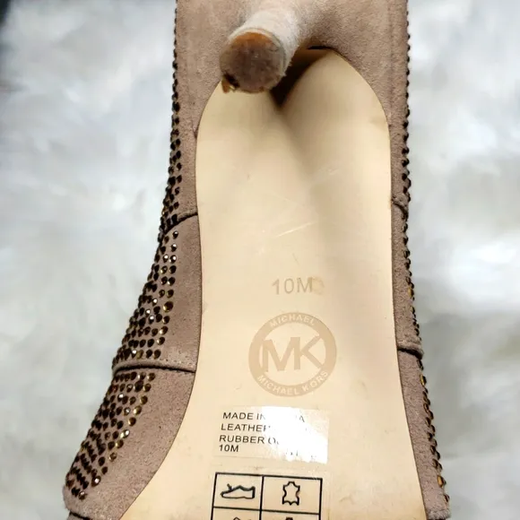 Michael Kors Mavis Crystallized Suede Caged Heels 10