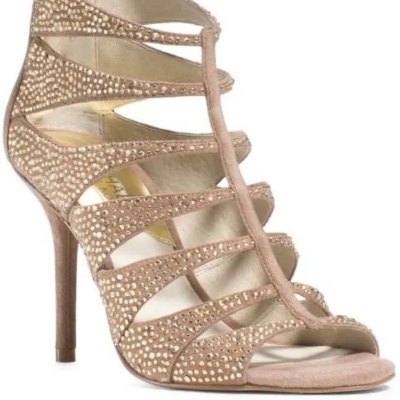 Michael Kors Mavis Crystallized Suede Caged Heels 10