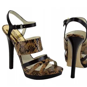 Michael Kors Nadja Platform Open Toe Heels Snakeskin Animal Print Embossed 6