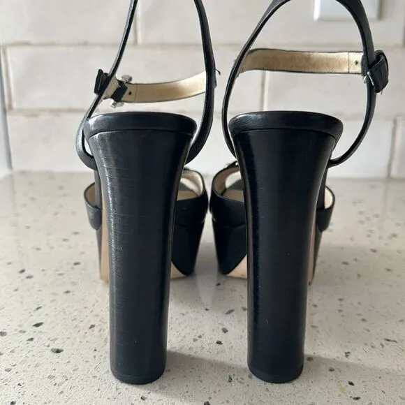 Michael Kors Racquel Platform Black Leather high Block Heels Open Toe Size 6.5M