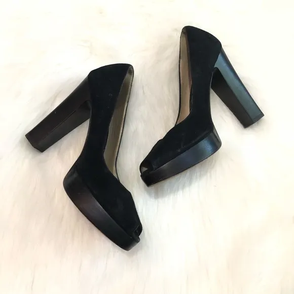 Michael Kors Size 6.5 Black Suede Open Toe Heels