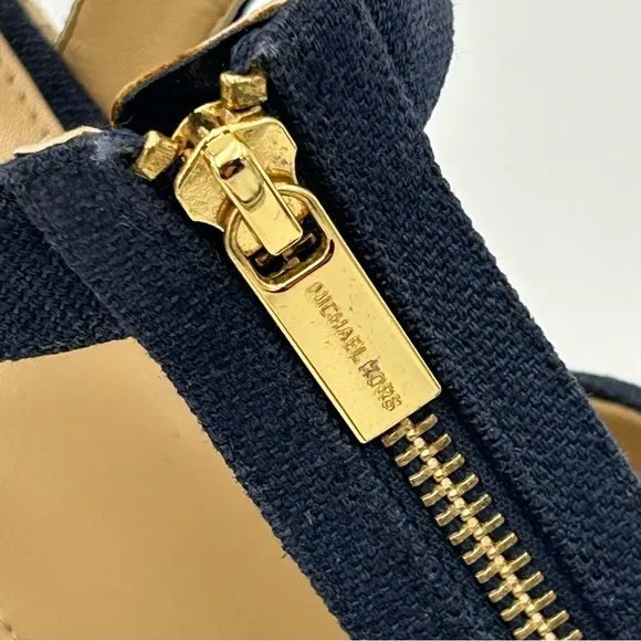 Michael Kors Womens Damita Espadrille Wedge Sandal Size 10M Navy Canvas Woven