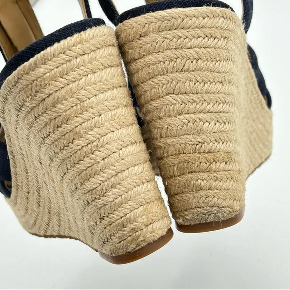 Michael Kors Womens Damita Espadrille Wedge Sandal Size 10M Navy Canvas Woven