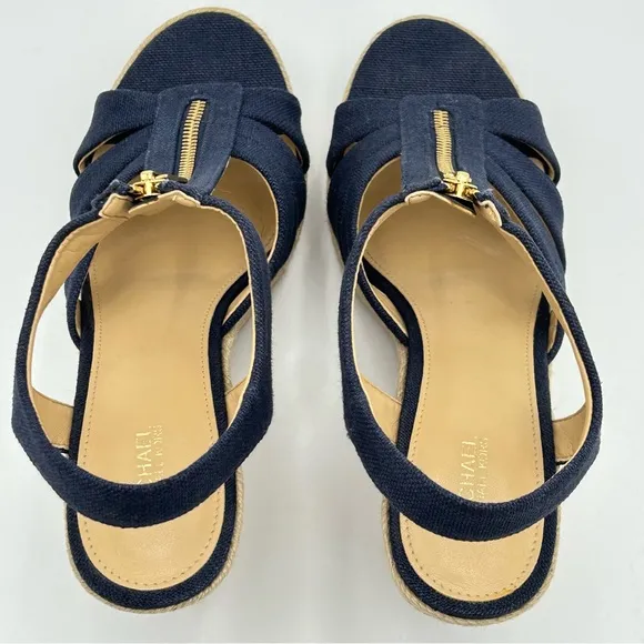Michael Kors Womens Damita Espadrille Wedge Sandal Size 10M Navy Canvas Woven