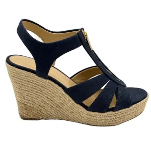 Michael Kors Womens Damita Espadrille Wedge Sandal Size 10M Navy Canvas Woven