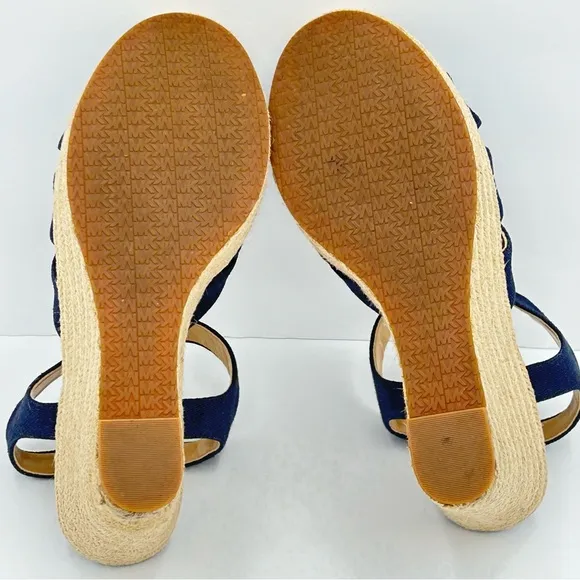 Michael Kors Womens Damita Espadrille Wedge Sandal Size 10M Navy Canvas Woven