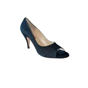 Michael Kors Black Suede Open Toe Chagall Heels Womens Size 10 read description