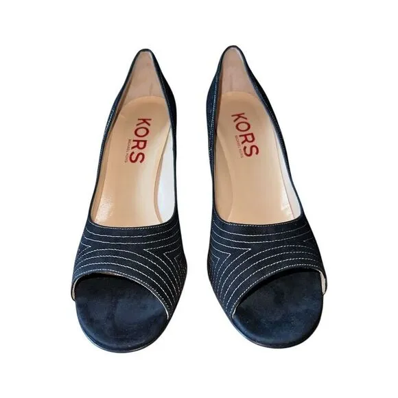 Michael Kors Black Suede Open Toe Chagall Heels Womens Size 10 read description