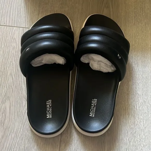 MICHAEL KORS quilted slides sandals black  8