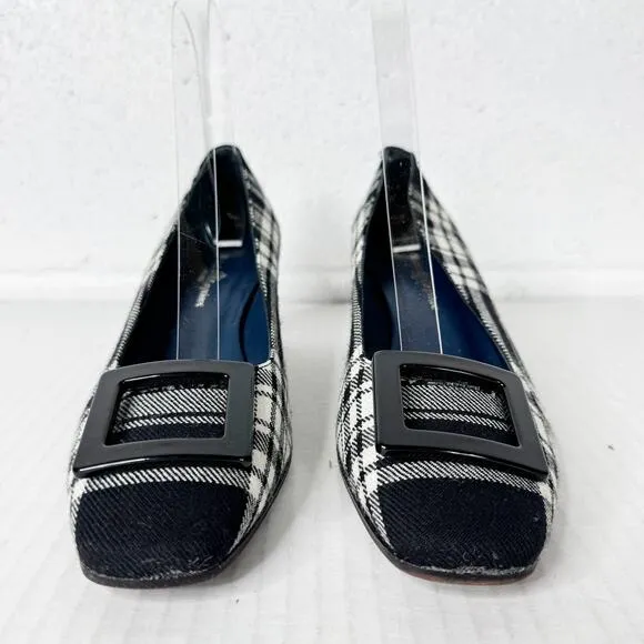 Michele Lopriore Heels Size 36 Tartan Plaid Tweed Square Toe Women's
