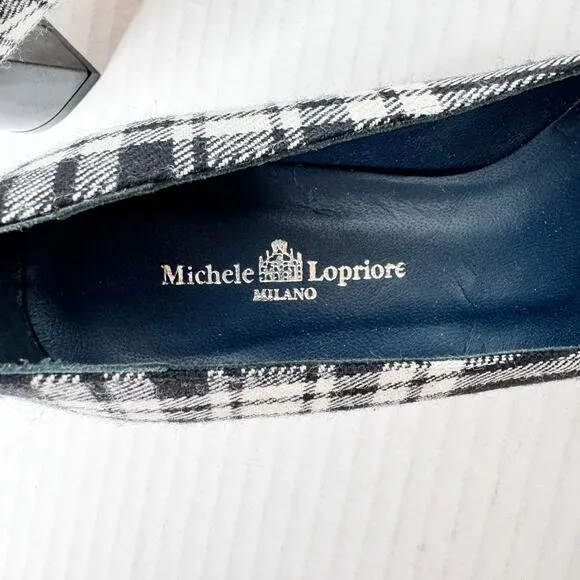 Michele Lopriore Heels Size 36 Tartan Plaid Tweed Square Toe Women's