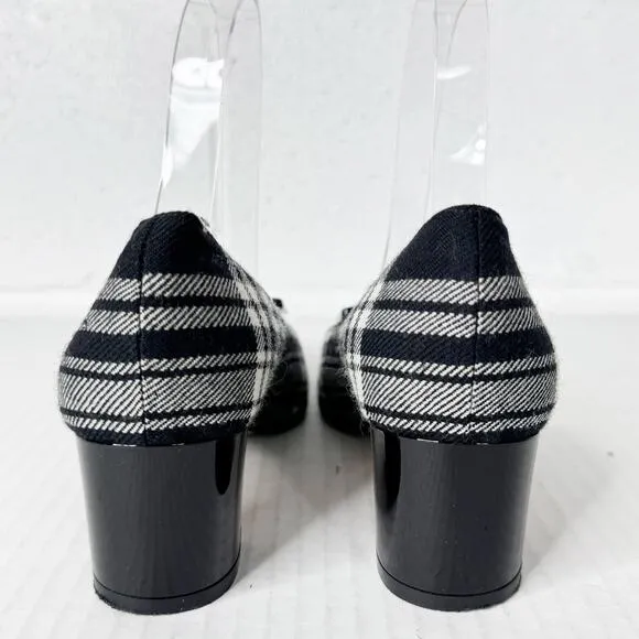 Michele Lopriore Heels Size 36 Tartan Plaid Tweed Square Toe Women's