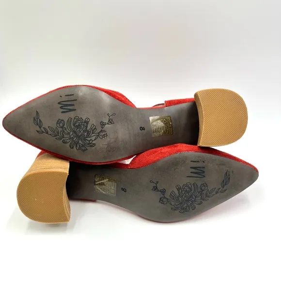 Mi.iM Womens Faux Red Suede D'Orsay Block Heel Western Buckle Heels Shoes 8