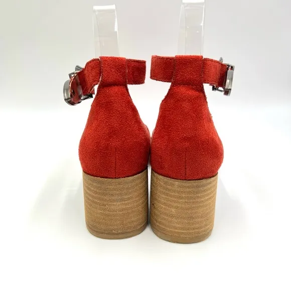 Mi.iM Womens Faux Red Suede D'Orsay Block Heel Western Buckle Heels Shoes 8