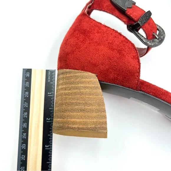 Mi.iM Womens Faux Red Suede D'Orsay Block Heel Western Buckle Heels Shoes 8