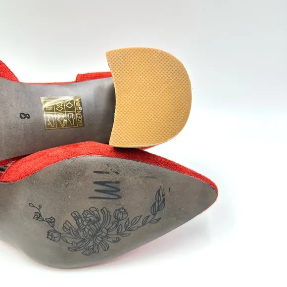 Mi.iM Womens Faux Red Suede D'Orsay Block Heel Western Buckle Heels Shoes 8