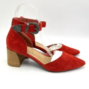 Mi.iM Womens Faux Red Suede D'Orsay Block Heel Western Buckle Heels Shoes 8