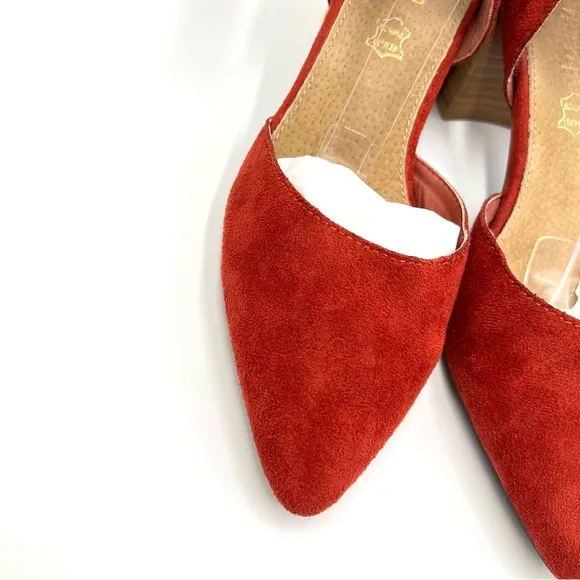 Mi.iM Womens Faux Red Suede D'Orsay Block Heel Western Buckle Heels Shoes 8