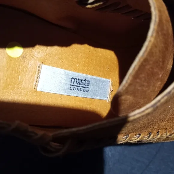 MIISTA Cognac Suede Heeled Platform Oxfords w/Whip Stitching Detail Gum …