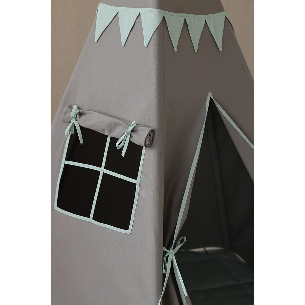 Mint Love Teepee With Garland - Grey & Light Green