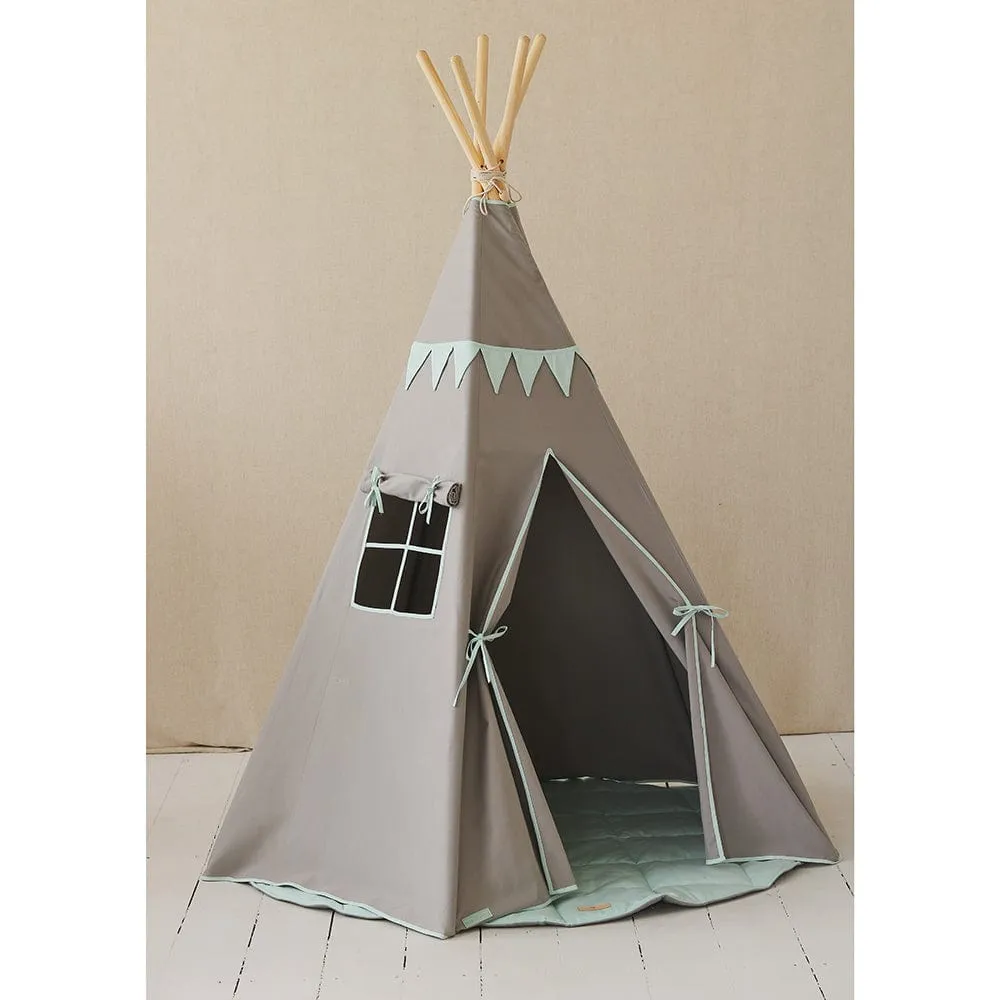 Mint Love Teepee With Garland - Grey & Light Green