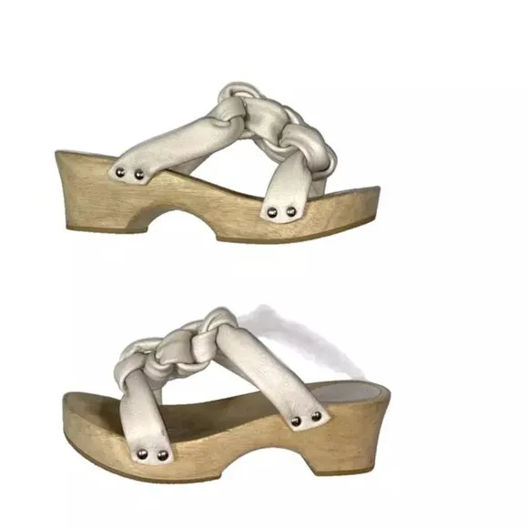 Misha &amp; Puff Trellis Clogs Sandals in Putty Size 41 EU / 10 US Leather Wood Nude