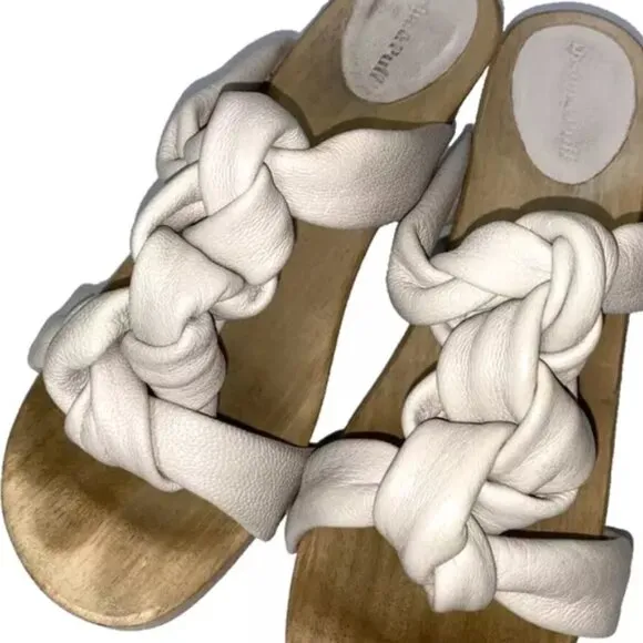 Misha &amp; Puff Trellis Clogs Sandals in Putty Size 41 EU / 10 US Leather Wood Nude