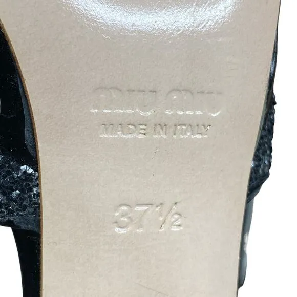 MIU MIU Women's Black Glitter Open Toe Heels 37.5 US 7.5