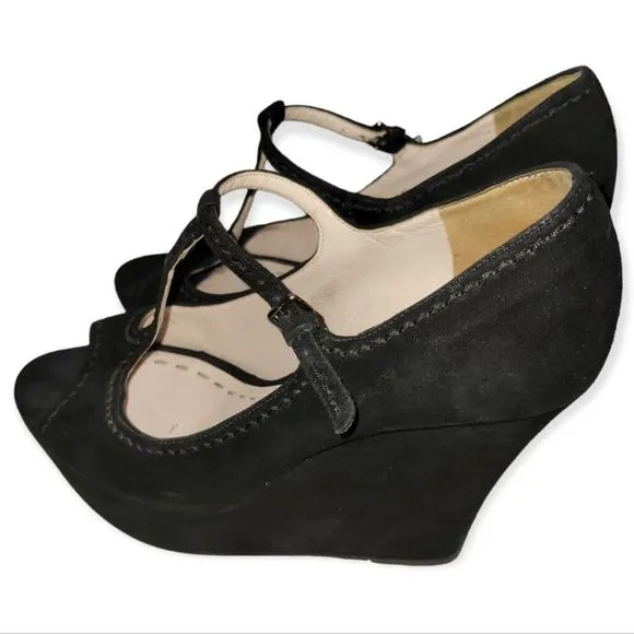 Miu Miu T-strap Open Toe Platform Wedge Heels Size 7 1/2
