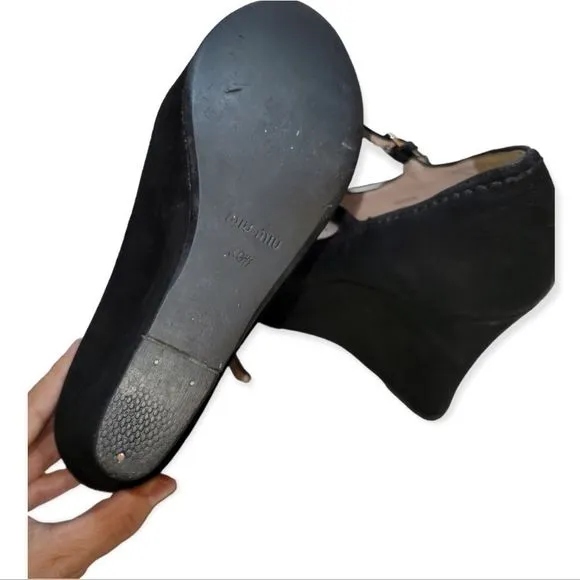 Miu Miu T-strap Open Toe Platform Wedge Heels Size 7 1/2