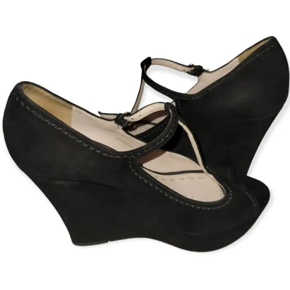 Miu Miu T-strap Open Toe Platform Wedge Heels Size 7 1/2