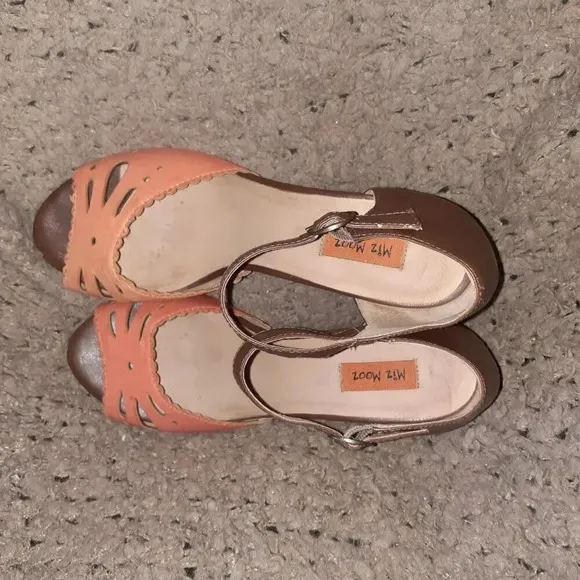 MIZ MOOZ-Rhoda-Orange/Brown Leather-Block Heel-Peep Toe-Sz 7.5-Excellent