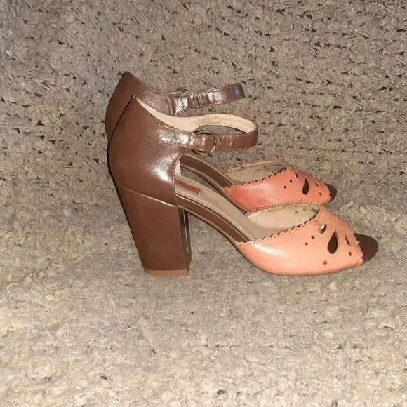 MIZ MOOZ-Rhoda-Orange/Brown Leather-Block Heel-Peep Toe-Sz 7.5-Excellent