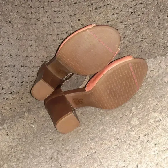 MIZ MOOZ-Rhoda-Orange/Brown Leather-Block Heel-Peep Toe-Sz 7.5-Excellent