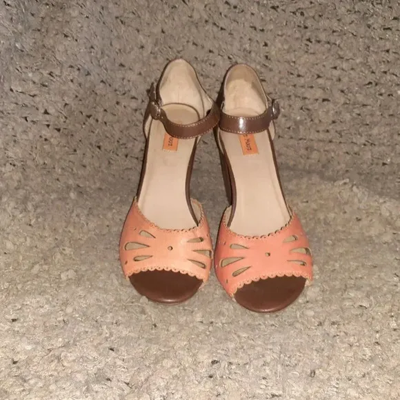 MIZ MOOZ-Rhoda-Orange/Brown Leather-Block Heel-Peep Toe-Sz 7.5-Excellent