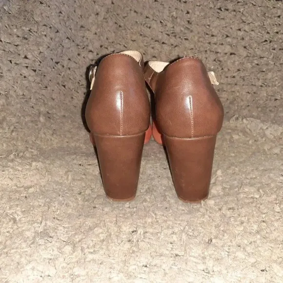MIZ MOOZ-Rhoda-Orange/Brown Leather-Block Heel-Peep Toe-Sz 7.5-Excellent