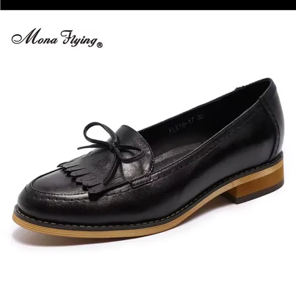 Mona flying Women's Leather Tassel Loafer Dress Casual Slip on Flat- NWOT