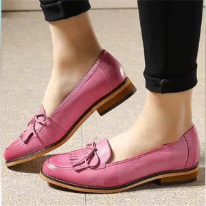 Mona Flying Women's Leather Tassel Loafer Dress Casual Slip on Flat
