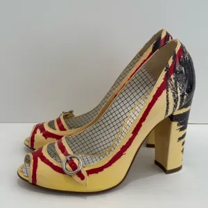 Moschino Cheap and Chic Baby Open Toe Pumps in Ivory Scribble Crayon Red -7