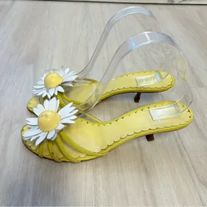 Moschino Cheap And Chic Green‎ Yellow Daisy Flower Ktten Heels Slides Womens 7