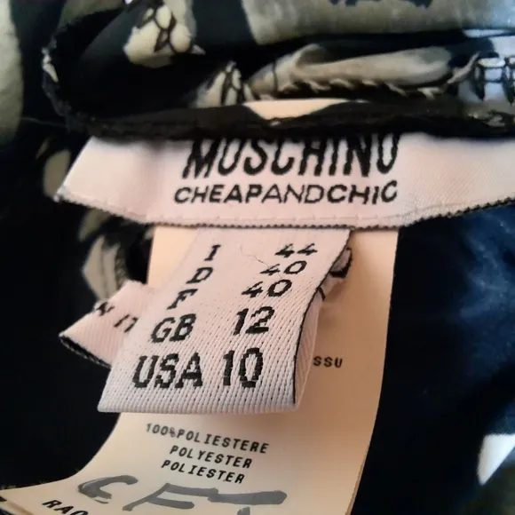 MOSCHINO Italy Abstract Floral Dress Black Grey White Floral Fit Flare Midi 10