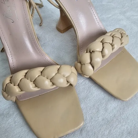 Mostrin Tan Heels Curve Nude Open Toe Quilted Pyramid Heels Size 40