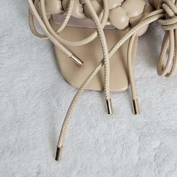 Mostrin Tan Heels Curve Nude Open Toe Quilted Pyramid Heels Size 40