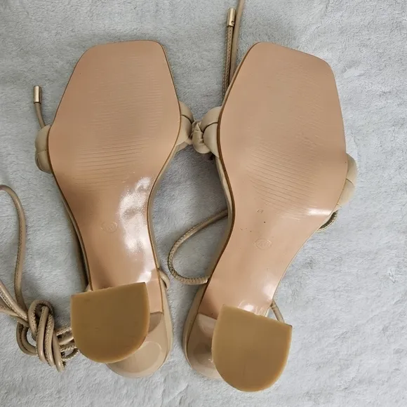 Mostrin Tan Heels Curve Nude Open Toe Quilted Pyramid Heels Size 40