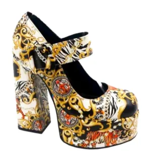 MULTI color junky block platform heels Mary Jane. PU leather.