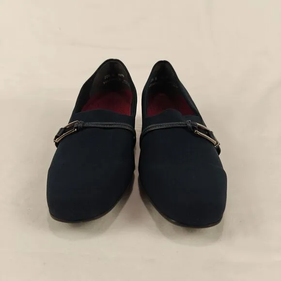 Munro Cindi Block Heel Navy Blue Stretch Fabric Pump Size 10.5 Wide Career Work