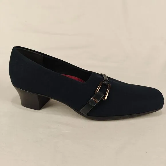 Munro Cindi Block Heel Navy Blue Stretch Fabric Pump Size 10.5 Wide Career Work