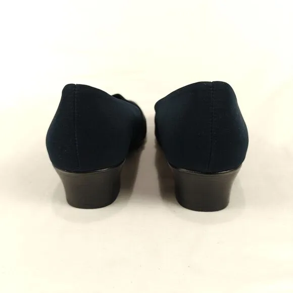 Munro Cindi Block Heel Navy Blue Stretch Fabric Pump Size 10.5 Wide Career Work