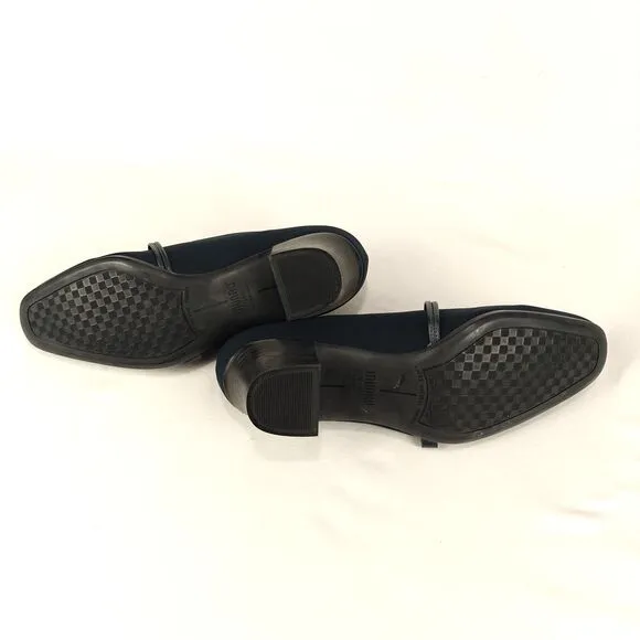 Munro Cindi Block Heel Navy Blue Stretch Fabric Pump Size 10.5 Wide Career Work